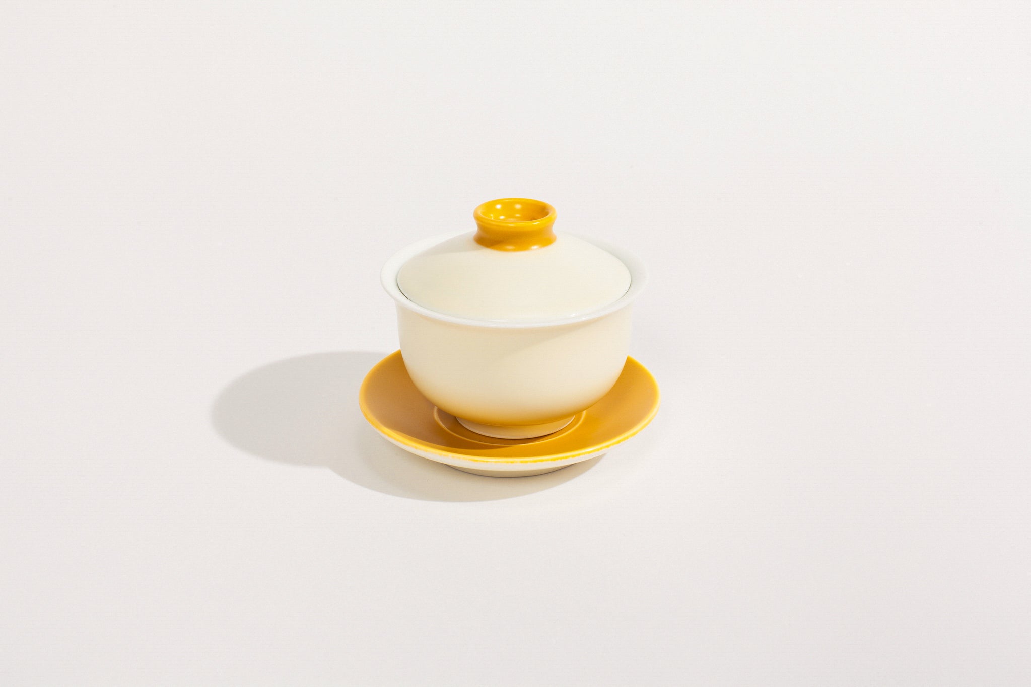 Yellow Chinese Tea Cup With Lid And Saucer